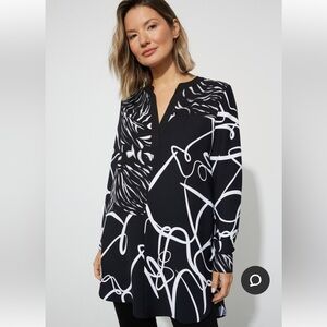 Joseph Ribkoff Abstract Print Tunic Black & White Art to Wear Luxury Mod Sz 12 L